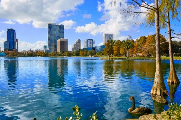 Orlando skyline from lake Eola Florida US