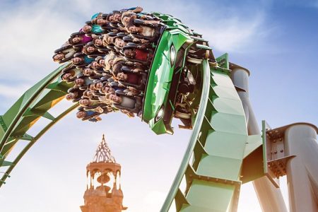 Universal Orlando things to do: image of people riding the Incredible Hulk Coaster at Universal Orlando Islands of Adventure