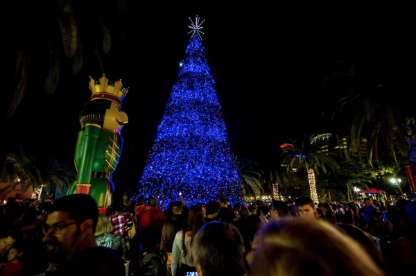 Where to see Christmas lights in Orlando: image of Christmas tree lighting in downtown Orlando