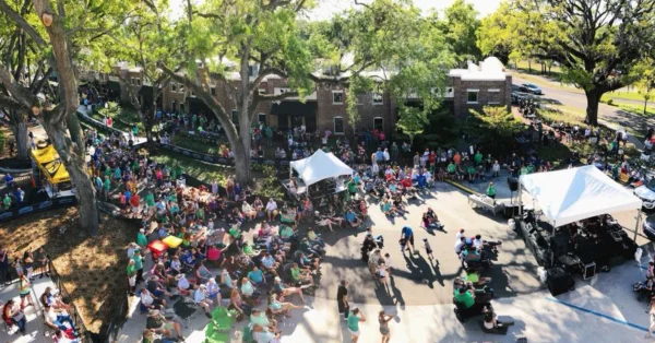 Things to do this weekend Orlando: image of outdoor street party outside Crooked Can Brewery in Winter Park to celebration St. Patrick's Day