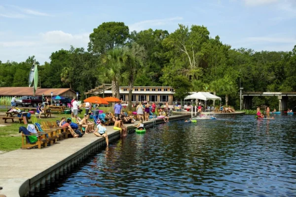 Things to do Orlando: image of waterfront hangout spot, Wekiva Island, in Longwood Florida.