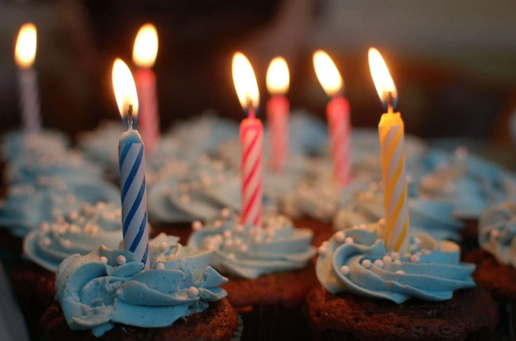 Birthday rewards and discounts: image of cupcakes with birthday candles