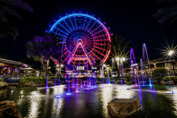 Orlando New Year's Eve fireworks: image of ICON Park wheel light show and fireworks display