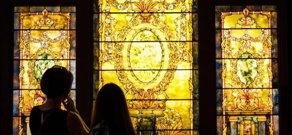 Charles Hosmer Morse Museum in Winter Park: image of people viewing the Tiffany stained glass