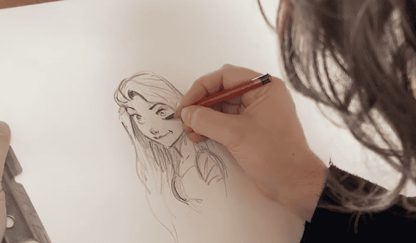 Learn how to draw Disney characters: image of artist drawing Rapunzel from Tangled