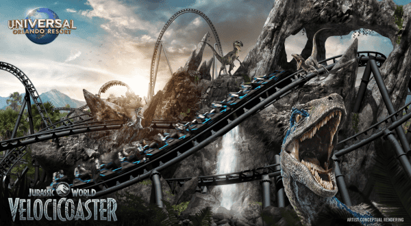 Dinosaurs in Orlando: image of the the new Jurassic World VelociCoaster at Universal Orlando Resort