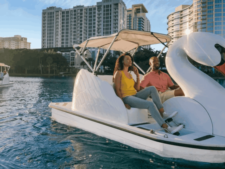 Romantic things to do Orlando: rent swan boats at Lake Eola in downtown Orlando